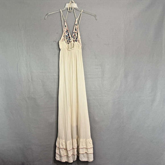 Indie Chic‎ Halter Dress Size S Embroidered Sequins Ruffles Bohemian Cottagecore - Picture 2 of 7